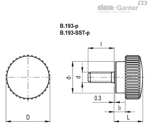 B.193-SST-p Knurled knobs Stainless steel threaded stud